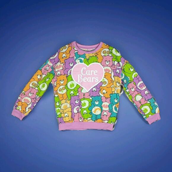 Care Bears Sweater Womens Small Hybrid Pullover Cartoon Rainbow Pastel Top Cute - Picture 1 of 8